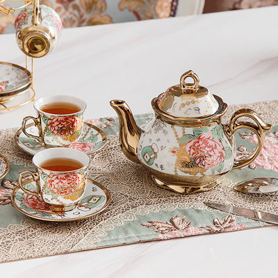 Tipos de utensílios de bebida Conjunto de chá de café de borda de ouro etíope porcelana Kftz46