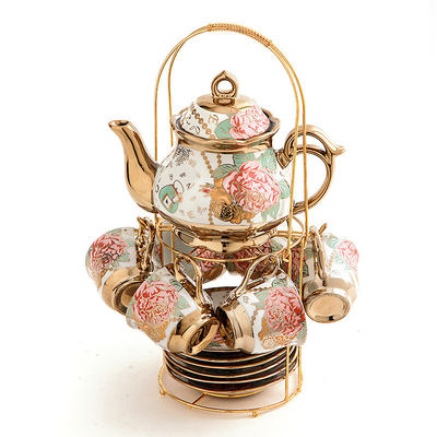 Tipos de utensílios de bebida Conjunto de chá de café de borda de ouro etíope porcelana Kftz46