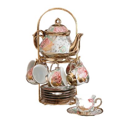 Tipos de utensílios de bebida Conjunto de chá de café de borda de ouro etíope porcelana Kftz46