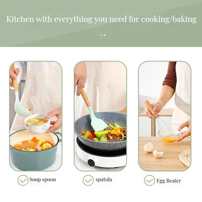 Conjunto de ferramentas de cozinha sustentável com espátula de silicone não pegajosa e alça de madeira