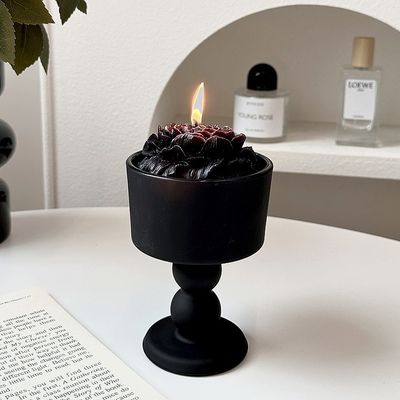 Ornamentações de velas de vidro preto vintage para suprimentos de casamento de metal e tamanho personalizado