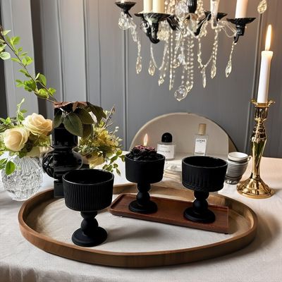 1 Método de Impressão a Cores Copo de sobremesa de vidro preto e suporte para recipientes de velas de luxo