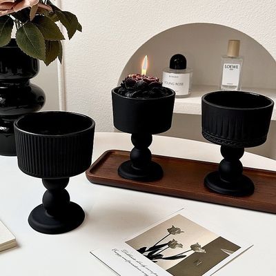 1 Método de Impressão a Cores Copo de sobremesa de vidro preto e suporte para recipientes de velas de luxo