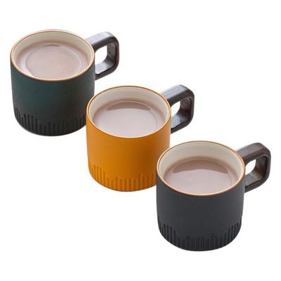 Taça de café de cerâmica compacta nórdica 50 ml com design rural e alça de madeira