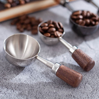 Composto de 15 ml 30 ml de aço inoxidável colheres de café de medição com cabo de noz longa