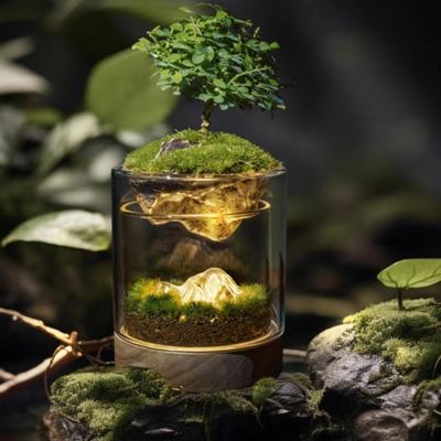Bonsai e Shopping Malls Fibra de vidro Terrariums de mesa com fibra vegetal de arbustos