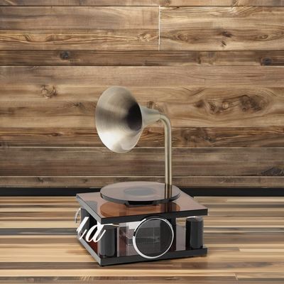 Temática de arte Escultura de decoração de interiores Chumbo de cristal Retro Record Player com técnicas gravadas