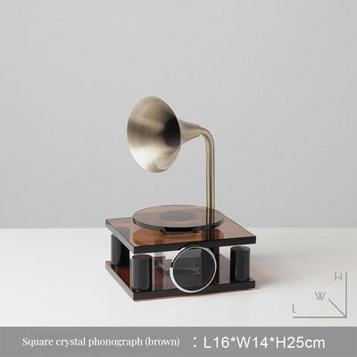 Temática de arte Escultura de decoração de interiores Chumbo de cristal Retro Record Player com técnicas gravadas