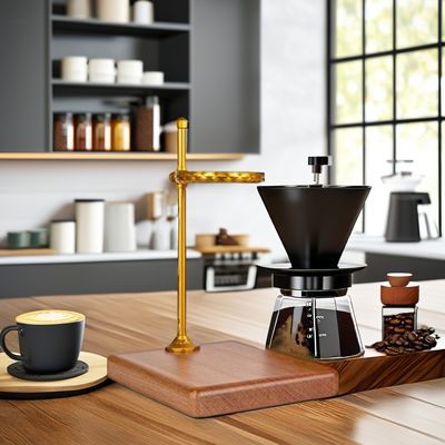 Tipos de recipientes de bebida Caixinha de chá de madeira maciça Despeje sobre o suporte de café com goteador de cobre