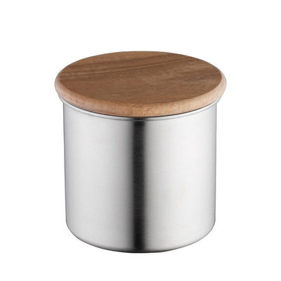 11/12/13/14cm Tamanhos Moderno Design Aço Inoxidável Armazenamento a vácuo Canister Cobertura de madeira para Grãos de Café Cereais de chá