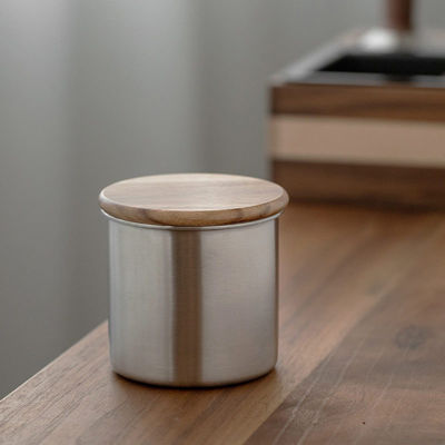 11/12/13/14cm Tamanhos Moderno Design Aço Inoxidável Armazenamento a vácuo Canister Cobertura de madeira para Grãos de Café Cereais de chá