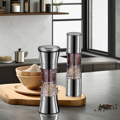 Desenhado 4 polegadas de aço inoxidável sal e pimenta shakers sustentável bambu prata melamina