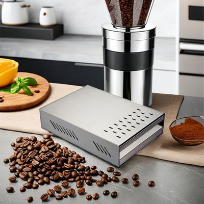 Caixa de caixote de bolso clássico em forma de caixa de batida recipiente de aço inoxidável espesso para moagem de café