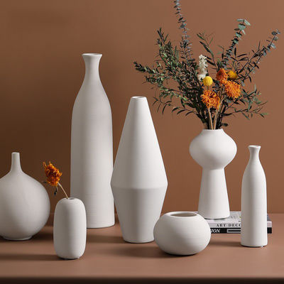 Vaso de cerâmica branco moderno e elegante para decoração de sala de estar e arranjos de flores frescas
