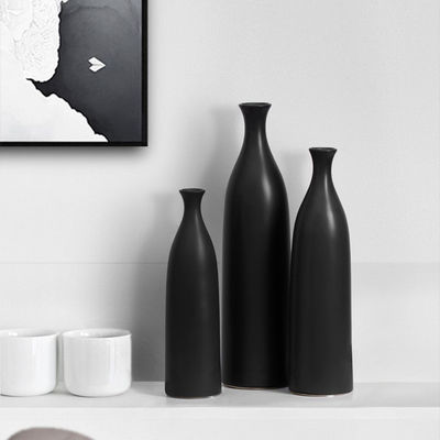 Vaso de mesa para decoração de sala de estar em cerâmica simples e preta e branca