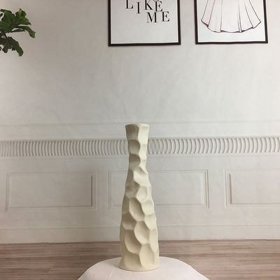 Vaso de flores de pedra cerâmica fino de 16 polegadas de altura em branco cinza fosco para uma panela de mesa
