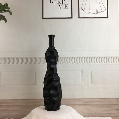 Vaso de flores de pedra cerâmica fino de 16 polegadas de altura em branco cinza fosco para uma panela de mesa