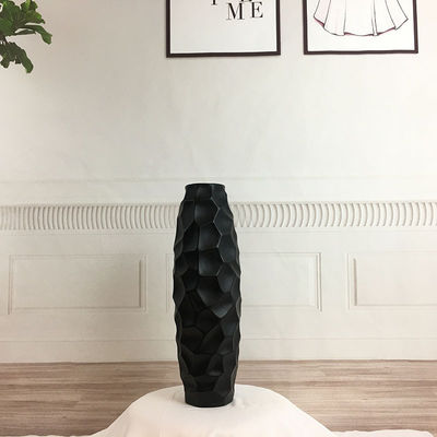 Vaso de flores de pedra cerâmica fino de 16 polegadas de altura em branco cinza fosco para uma panela de mesa