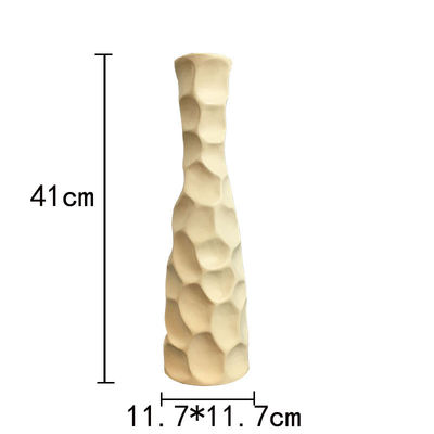 Vaso de flores de pedra cerâmica fino de 16 polegadas de altura em branco cinza fosco para uma panela de mesa