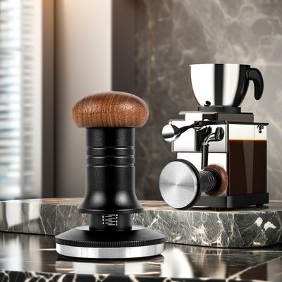 Conjunto de manipulador de café Barista de 58 mm com alça de madeira maciça e base de ondulação de aço inoxidável