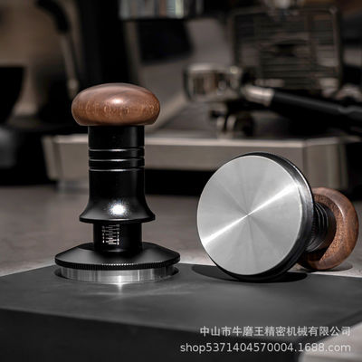 Aço inoxidável Base de ondulação escalada Tamper de café Mão de madeira sólida Profundidade ajustável 51/53/58mm para baristas