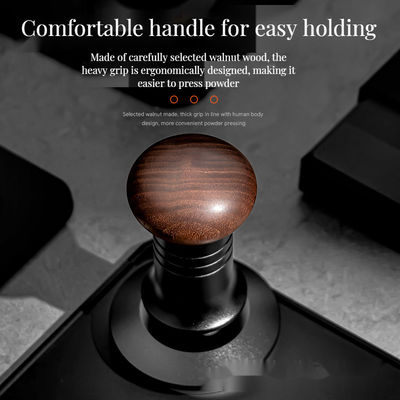 Aço inoxidável Base de ondulação escalada Tamper de café Mão de madeira sólida Profundidade ajustável 51/53/58mm para baristas