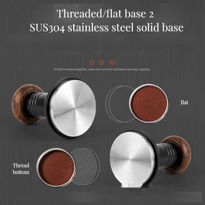 Aço inoxidável Base de ondulação escalada Tamper de café Mão de madeira sólida Profundidade ajustável 51/53/58mm para baristas