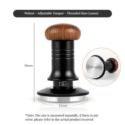 Aço inoxidável Base de ondulação escalada Tamper de café Mão de madeira sólida Profundidade ajustável 51/53/58mm para baristas