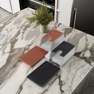 Estação de manipulação de expresso ecológica com aço inoxidável preto e base de madeira sólida