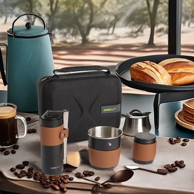 Conjunto de café de aço inoxidável sustentável