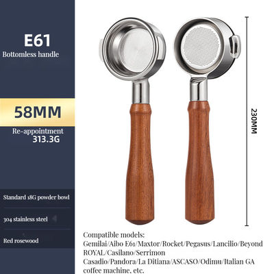 Portafiltro Desnudo sem Fundo de 54 mm com Manopla de Madeira Espresso Portátil Edição Prateada