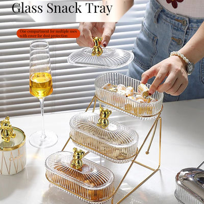 3-Tier Deer Design Glass Serving Tray para festas elegantes sobremesas Nozes Material plástico
