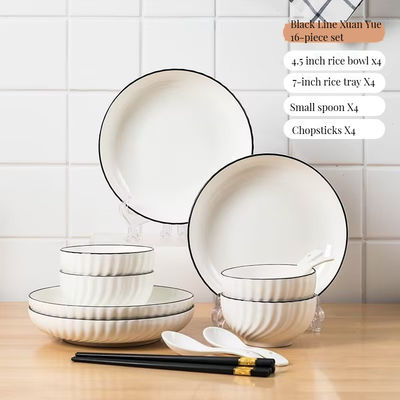 Hotéis Restaurantes Sala de Jantar Servidores de mesa Cerâmica Porcelana Branca Placa de Taça Conjunto com Borda Preta Estilo de Design Contemporâneo