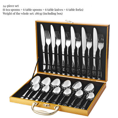 Hotel de aço inoxidável casamento 24pcs Set de talheres colher e garfo prata luxuosa ouro