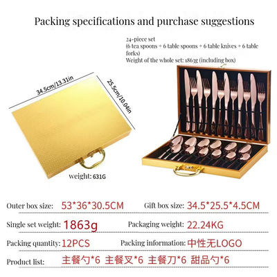 Hotel de aço inoxidável casamento 24pcs Set de talheres colher e garfo prata luxuosa ouro