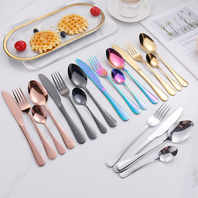Hotel de aço inoxidável casamento 24pcs Set de talheres colher e garfo prata luxuosa ouro