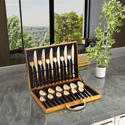 24 peças Set de talheres Hotel de aço inoxidável Casamento Prata de luxo Lapa de ouro e garfo