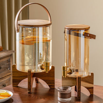 Dispensador de vidro de luxo de bracket de madeira Ideal para festas de café com suco de limão