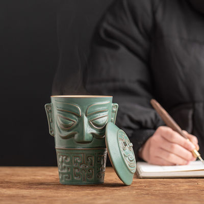 Taça de café de escritório e recepção de negócios sustentável Sanxingdui caneca de cerâmica com tampa