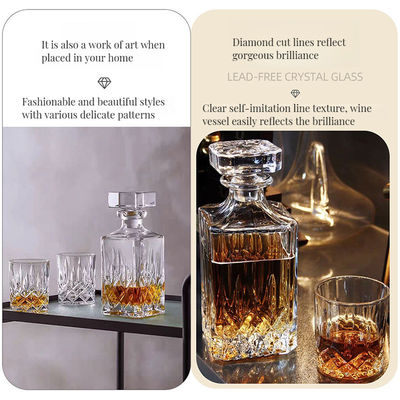 Decanter de cristal sem chumbo e copos de uísque estilo rock clássico com logotipo personalizado