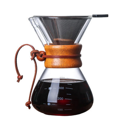 Composto de série clássica 1-3 Copo de madeira Neck Pour-Over Maker 6-Cup Filtro de café natural Set de chá de vidro Pour