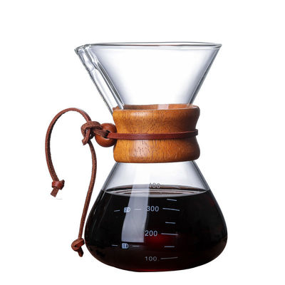 Composto de série clássica 1-3 Copo de madeira Neck Pour-Over Maker 6-Cup Filtro de café natural Set de chá de vidro Pour