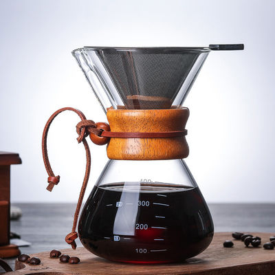 Composto de série clássica 1-3 Copo de madeira Neck Pour-Over Maker 6-Cup Filtro de café natural Set de chá de vidro Pour