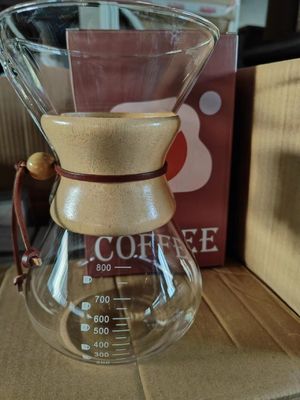 Composto de série clássica 1-3 Copo de madeira Neck Pour-Over Maker 6-Cup Filtro de café natural Set de chá de vidro Pour