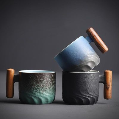 Taça de chá de cerâmica de madeira para café ou acampamento Design personalizável