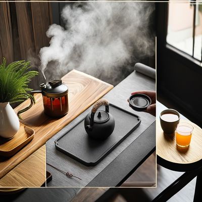Conjunto de copos e pratos de cerâmica de época com padrão chinês impresso perfeito para café, leite e chá.