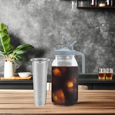 64 OZ Jar de vidro Mason Cold Brew Coffee Maker com filtro de aço inoxidável malha e alça