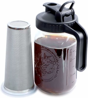64 OZ Jar de vidro Mason Cold Brew Coffee Maker com filtro de aço inoxidável malha e alça