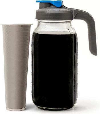 64 OZ Jar de vidro Mason Cold Brew Coffee Maker com filtro de aço inoxidável malha e alça