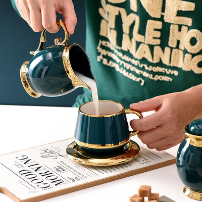 Copas de café de luxo com borda de ouro Cerâmica Tea Set101 com aço inoxidável